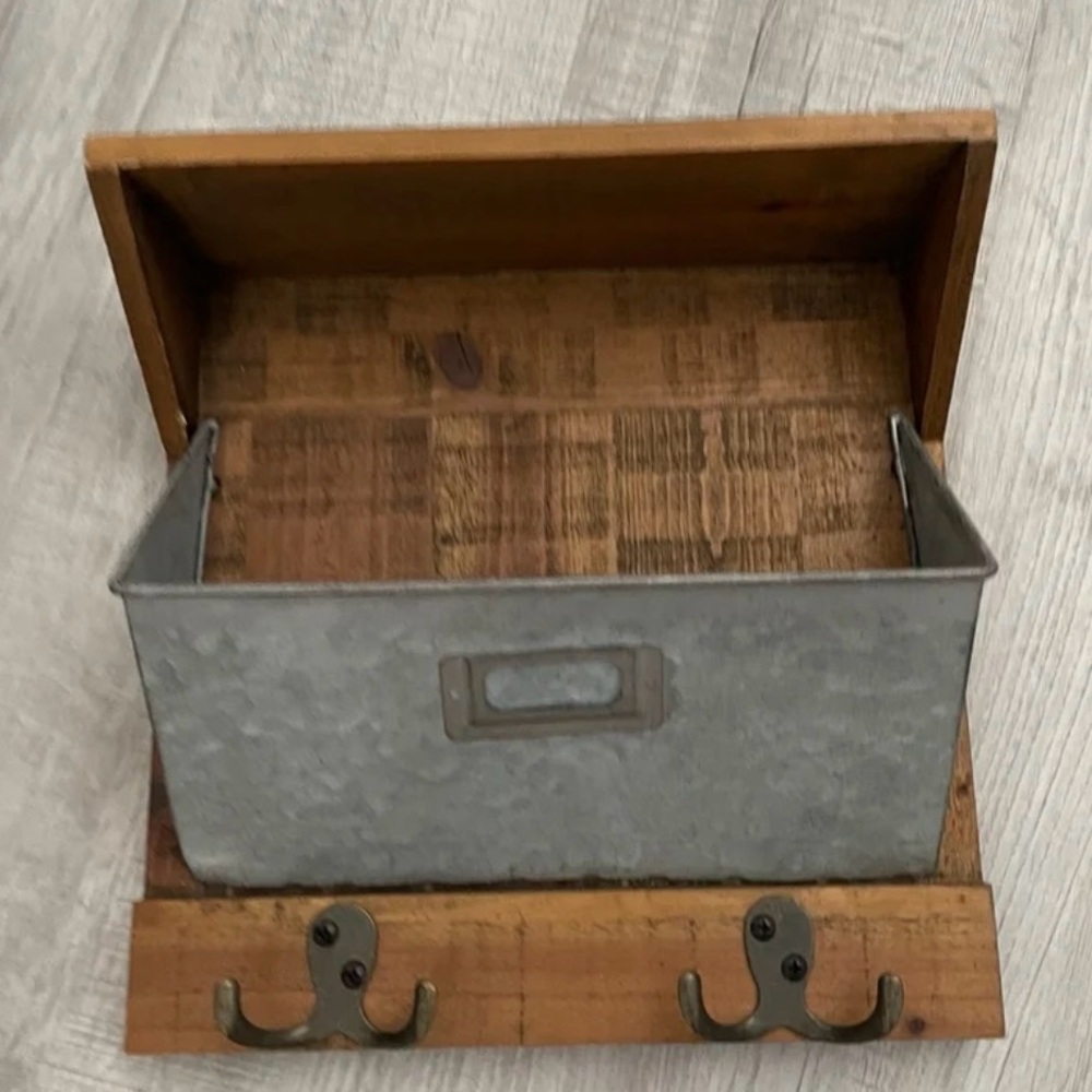 Rustic Wood and Metal Wall Organizer